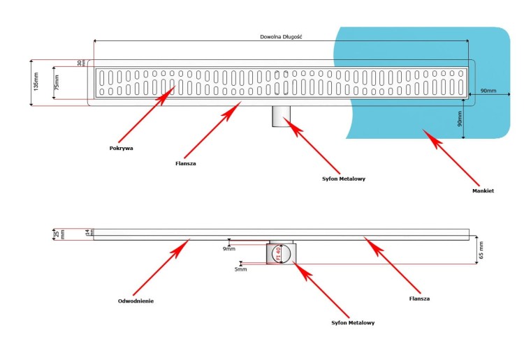 Odpływ liniowy z flanszą i metalowym syfonem Kesmet 120 cm z rusztem Smooth