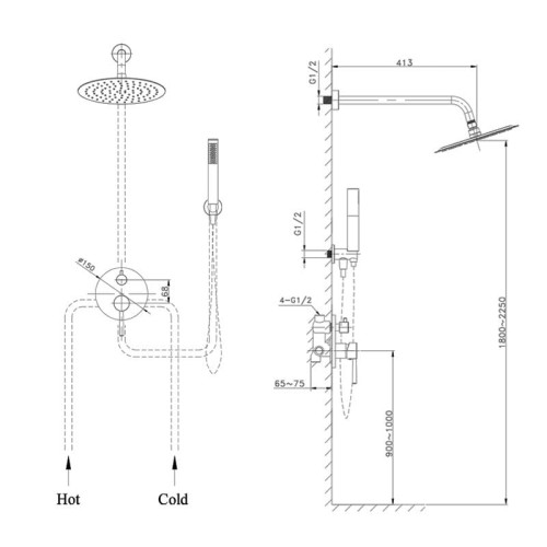 Podtynkowy zestaw prysznicowy z deszczownicą Orion Brushed Gold Lavita