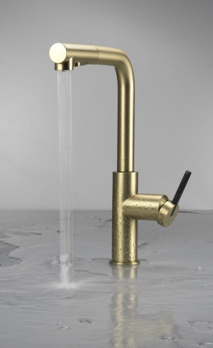 Bateria kuchenna z wyciąganą wylewką złoto szczotkowane Momi Deante