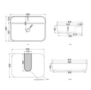 Umywalka nablatowa ango prostokątna 500x400x140 mm z korkiem chrom