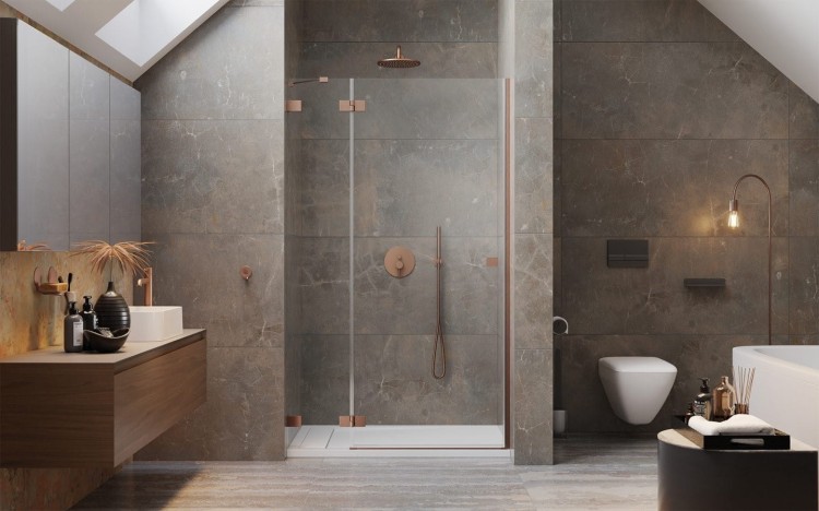 Drzwi prysznicowe Essenza Pro Brushed Copper DWJ Radaway lewe miedź