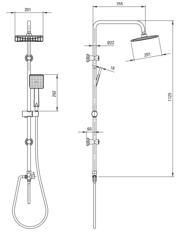 Deszczownica z baterią prysznicową nero czarna Boro Deante