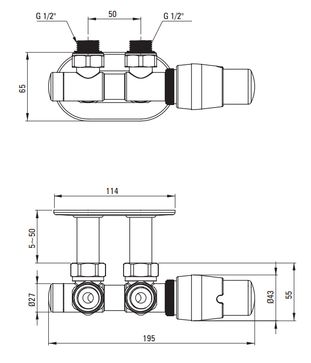 Zawór termostatyczny do grzejnika prawy stalowy mat Deante