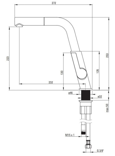 Bateria kuchenna z wyciąganą wylewką Silia Deante złota szczotkowana