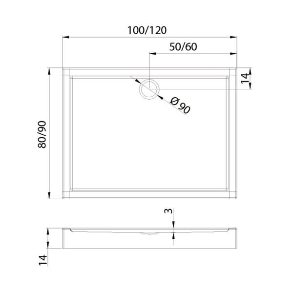 Brodzik prostokątny New Trendy Columbus 120x80x14