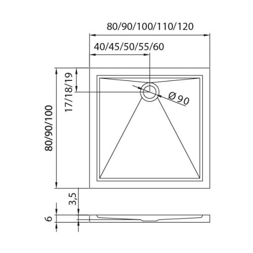 Brodzik prostokątny New Trendy Cantare 110x80x6