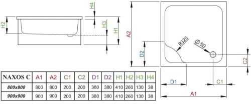 Brodzik kwadratowy Radaway Naxos C 90x90x41x26