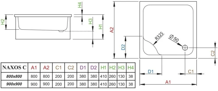Brodzik kwadratowy Radaway Naxos C 90x90x41x26