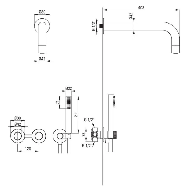 Zestaw prysznicowy podtynkowy stal szczotkowana Silia Hexa Deante