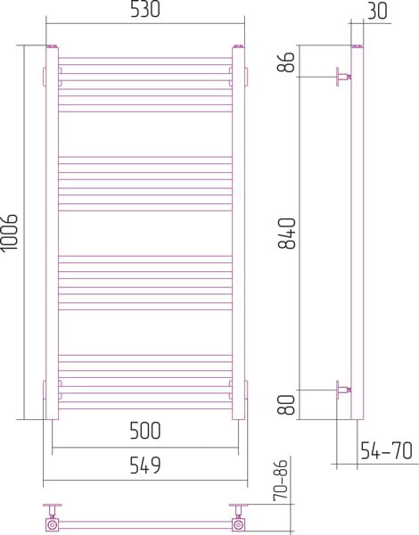 Grzejnik łazienkowy Sunerzha Modus 100x50cm stal polerowana