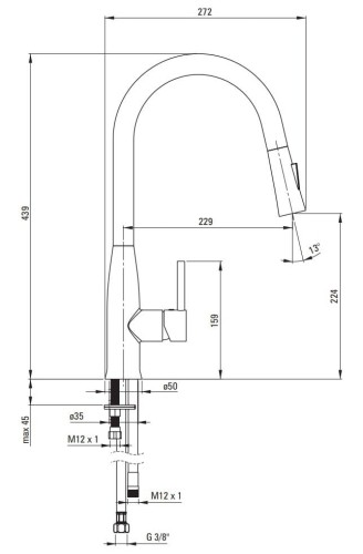 Bateria kuchenna z wyciąganą wylewką czarna nero Lukrecja Deante