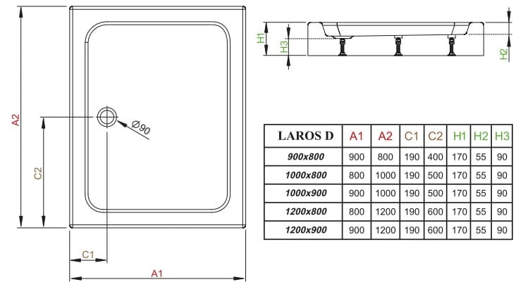 Brodzik prostokątny Radaway Laros D Compact 100x80x17x5,5