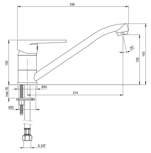 Bateria kuchenna stojąca Tubo Deante chrom BUT060M