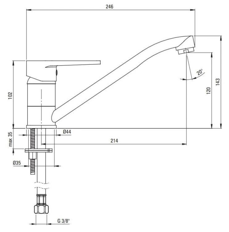 Bateria kuchenna stojąca Tubo Deante chrom BUT060M