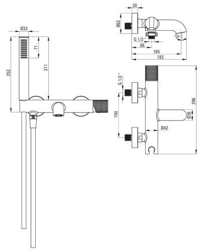 Bateria wannowa ścienna stal szczotkowana Silia Hexa Deante