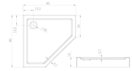 Brodzik pięciokątny New Trendy New Azura 80x80x15