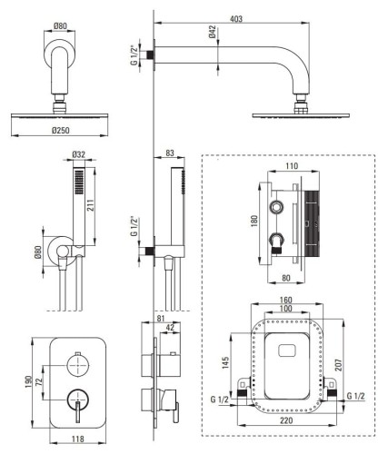 Zestaw prysznicowy podtynkowy z BOXem Silia Deante nero czarny