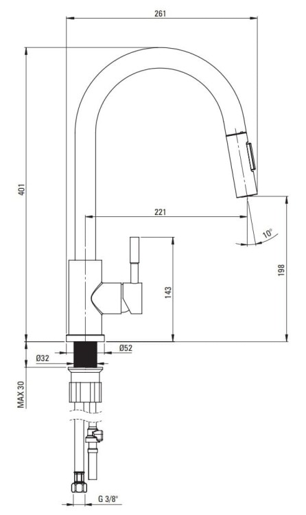 Bateria kuchenna z wyciąganą wylewką Lima stal Deante