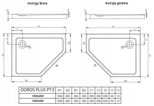 Brodzik pięciokątny Radaway Doros Plus PT E 100x90 prawy