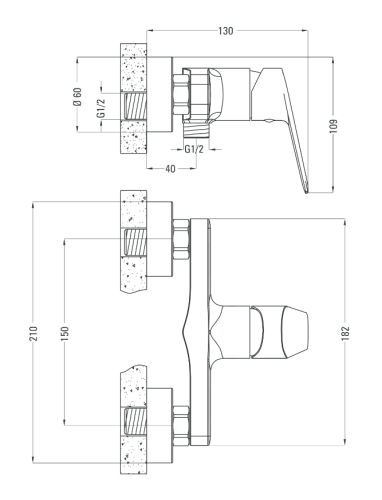Deante Jasmin Nero Bateria natryskowa bez kompletu natryskowego