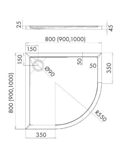 Brodzik półokrągły SHARPER 90x90 Schedpol Schedline, biały