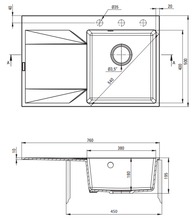 Zlewozmywak granitowy 1-komorowy z ociekaczem lewy nero Evora Deante