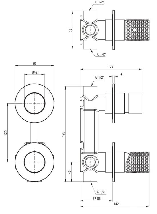Bateria prysznicowa podtynkowa stal szczotkowana Silia Hexa Deante