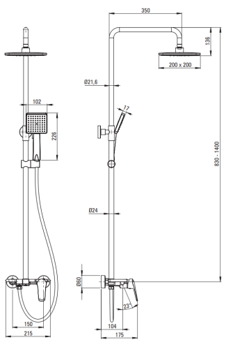 Deszczownica z baterią prysznicową chrom Boro Deante