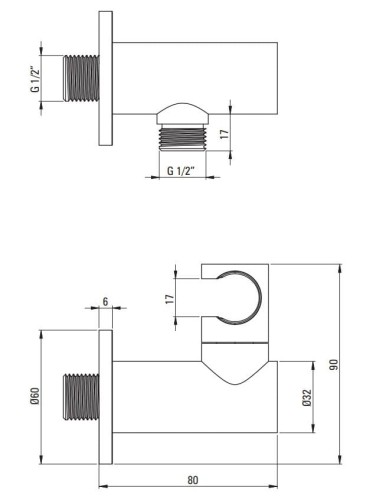 Przyłącze kątowe okrągłe z uchwytem na słuchawkę nero Cascada Deante