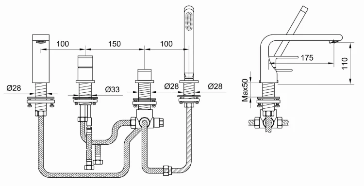 Bateria wannowa 4-otworowa Saxo KOHLMAN QB244S