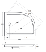 Brodzik asymetryczny kompaktowy prawy Besco SATURN-PMD 100x80x4