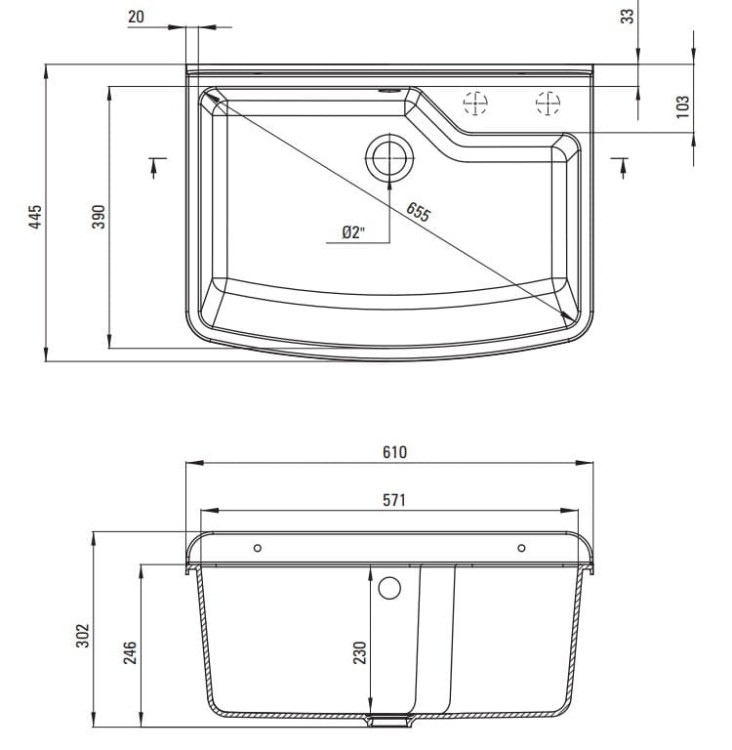 Zlewozmywak gospodarczy 1-komorowy mocowany do ściany szary Garden