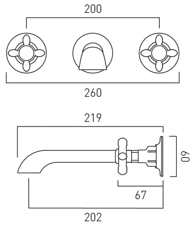 Bateria umywalkowa 3-otworowa podtynkowa Axbridge Cross Chrom Vado