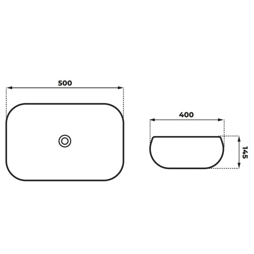 Umywalka nablatowa mono prostokątna 500x400x145 mm z korkiem białym