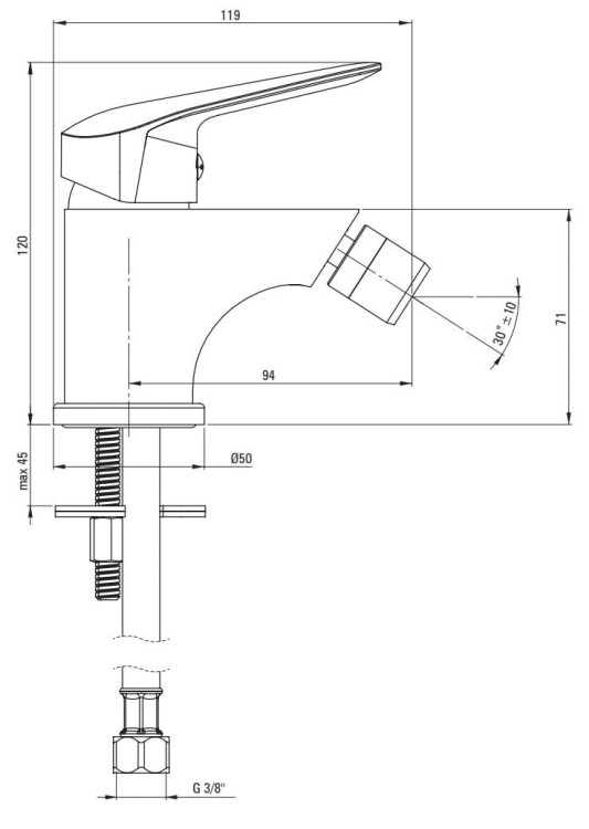 Bateria bidetowa stojąca Boro Deante chrom