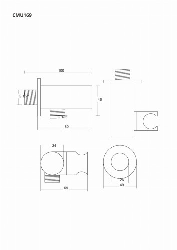 Uchwyt prysznicowy corsan cmu169bl czarny z przyłączem do słuchawki prysznicowej