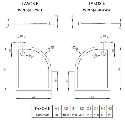 Brodzik asymetryczny Radaway Tasos Plus E 100x80x5x2,5 lewy