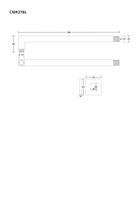Ramię prysznicowe do deszczownicy natryskowej corsan cmr37bl 38 cm czarne