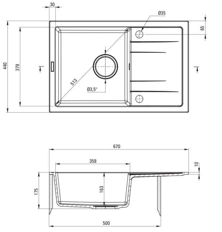 Zlewozmywak granitowy 1-komorowy z ociekaczem Corio Deante ZRC 2113