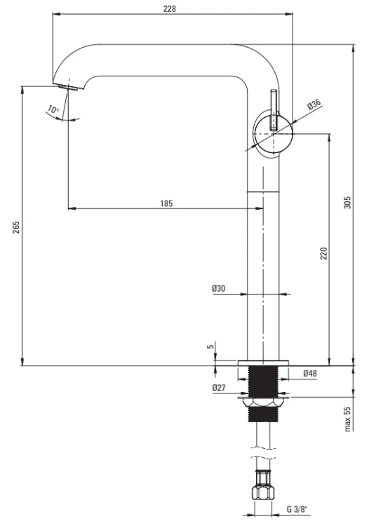 Bateria umywalkowa wysoka brąz szczotkowany Silia Deante