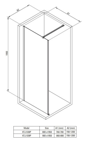 Ścianka prysznicowa walk-in 90x195 Prizma Deante bianco