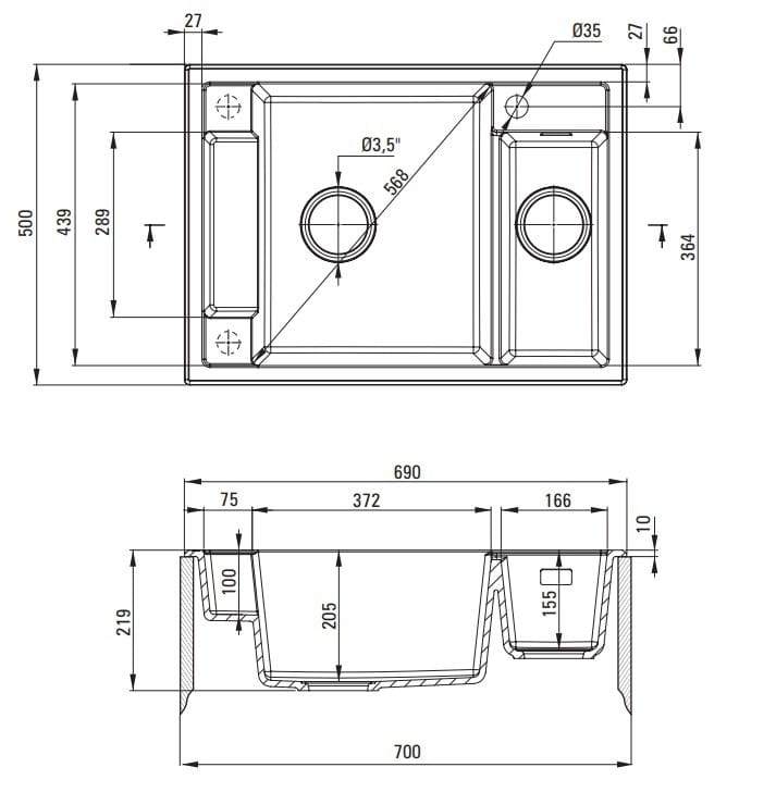Zlewozmywak granitowy magnetyczny 1,5-komorowy grafit metalik Deante Magnetic