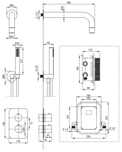 Zestaw prysznicowy podtynkowy z BOXem szczotkowany brąz Deante