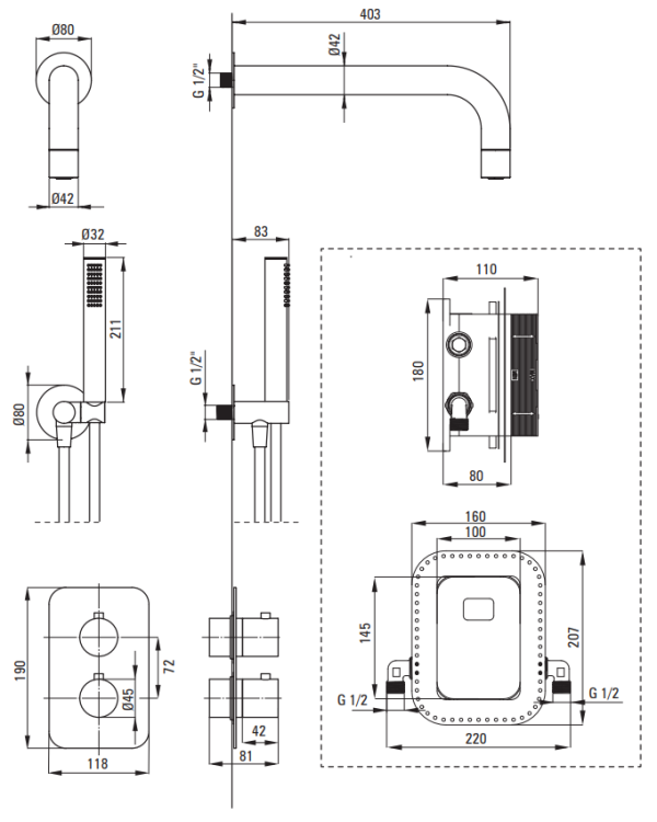 Zestaw prysznicowy podtynkowy z BOXem szczotkowany brąz Deante