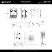 Zestaw prysznicowy podtynkowy ango z02tgm deszczownica 25cm termostat słuchawka prysznicowa gunmetal