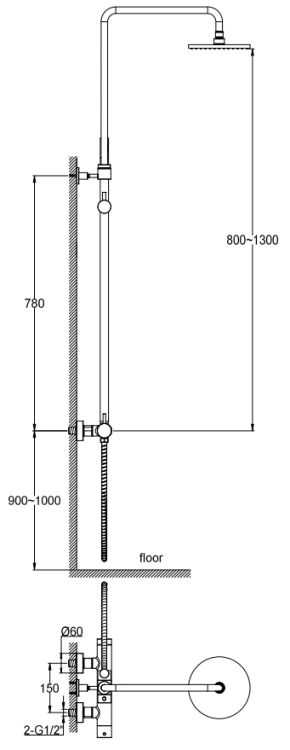Zestaw prysznicowy natynkowy czarny Axel Black KOHLMAN QW276AB