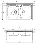 Zlewozmywak 2-komorowy bez ociekacza - dekor Tango Deante