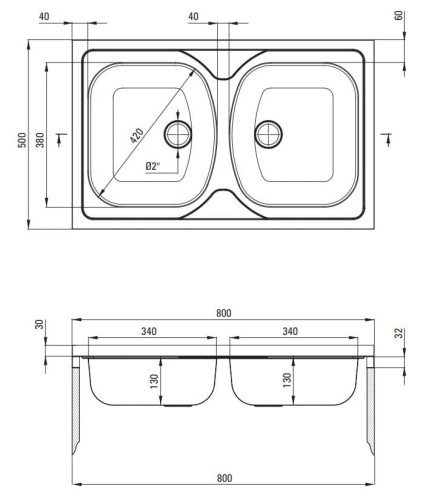Zlewozmywak 2-komorowy bez ociekacza - dekor Tango Deante