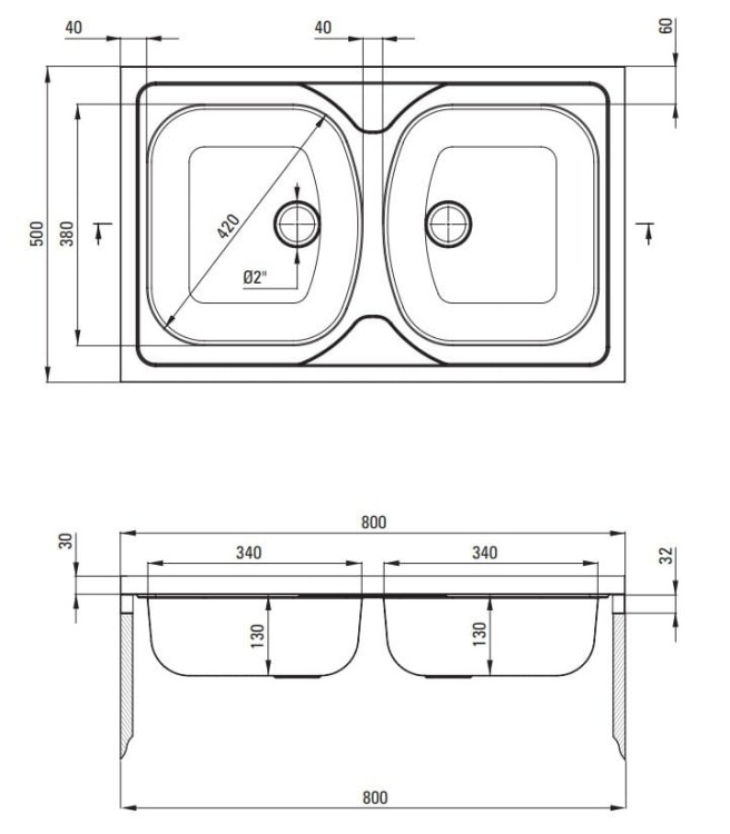 Zlewozmywak 2-komorowy bez ociekacza - dekor Tango Deante
