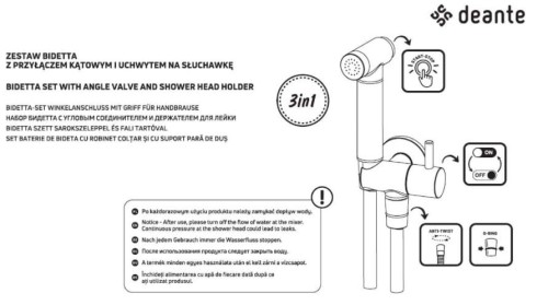 Zestaw bidetta nero z przyłączem kątowym i uchwytem na słuchawkę Deante ANW_N51B